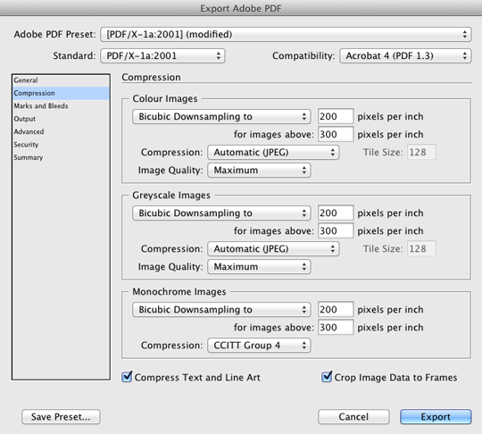 InDesign PDF Export Compression Settings InDesign PDF Export Compression Settings