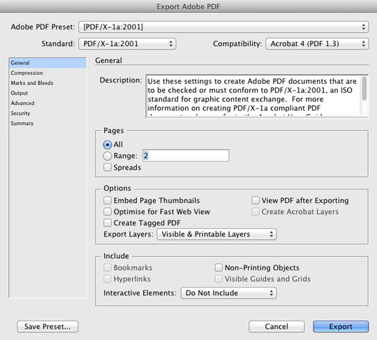 InDesign PDF Export General Settings InDesign PDF Export General Settings