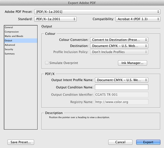 InDesign PDF Export Output Settings InDesign PDF Export Output Settings